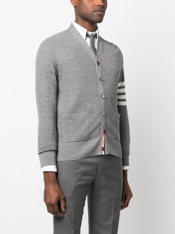 THOM BROWNE Men Waffle Stitch Cardigan In Fine Merino Wool