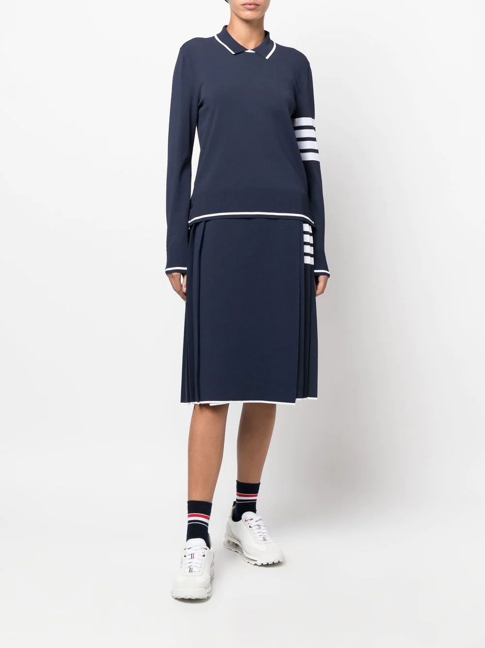 THOM BROWNE Women 4 Bar LS Knitted Polo Jumper