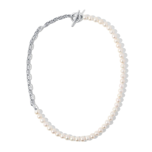 MAOR PERLA MARINIALINKO NECKLACE IN SILVER WITH WHITE PEARLS