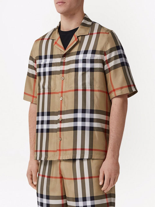 BURBERRY Men Short-Sleeve Check Silk Shirt