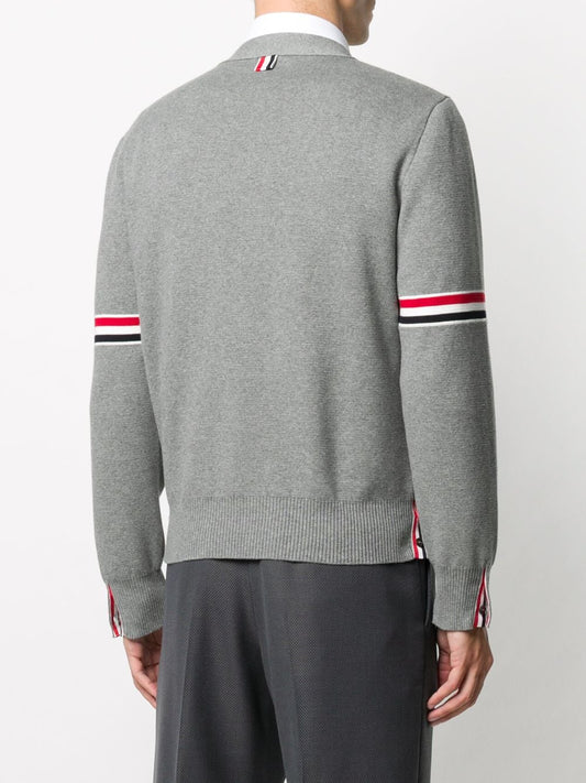 THOM BROWNE Men Milano Stitch RWB Stripes Cotton V-Neck Cardigan