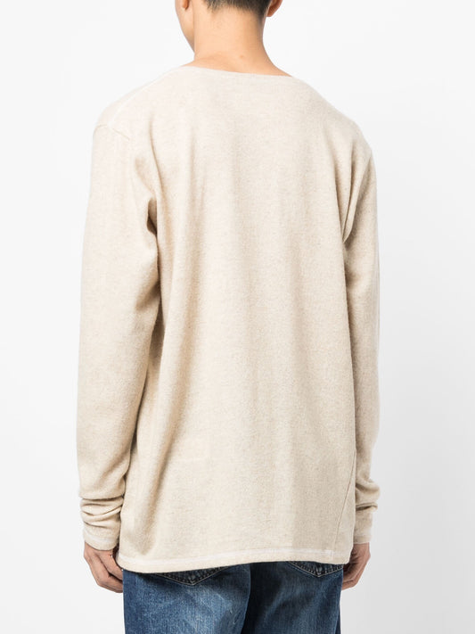 GREG LAUREN Men Wool Long Sleeve V neck Sweater LIGHT BROWN