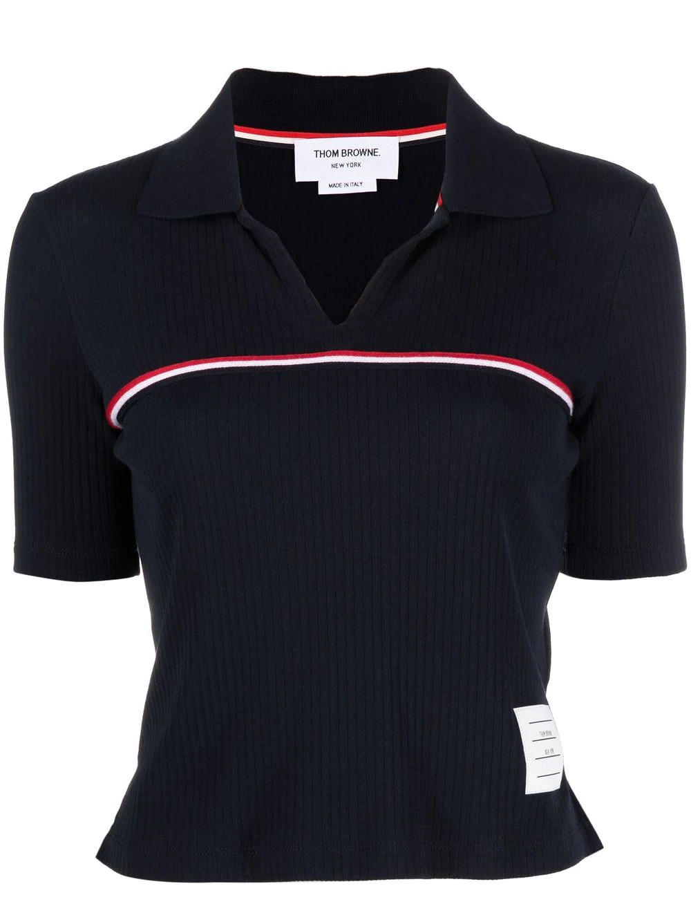 THOM BROWNE Women Ribbed Strip Front Polo SS Shirt