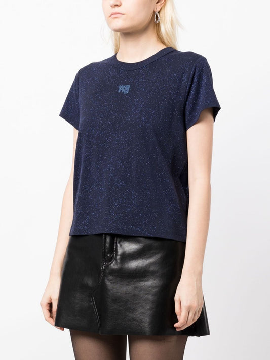 T BY ALEXANDER WANG Women Glitter Essential Jersey Shrunk Tee With Puff Logo