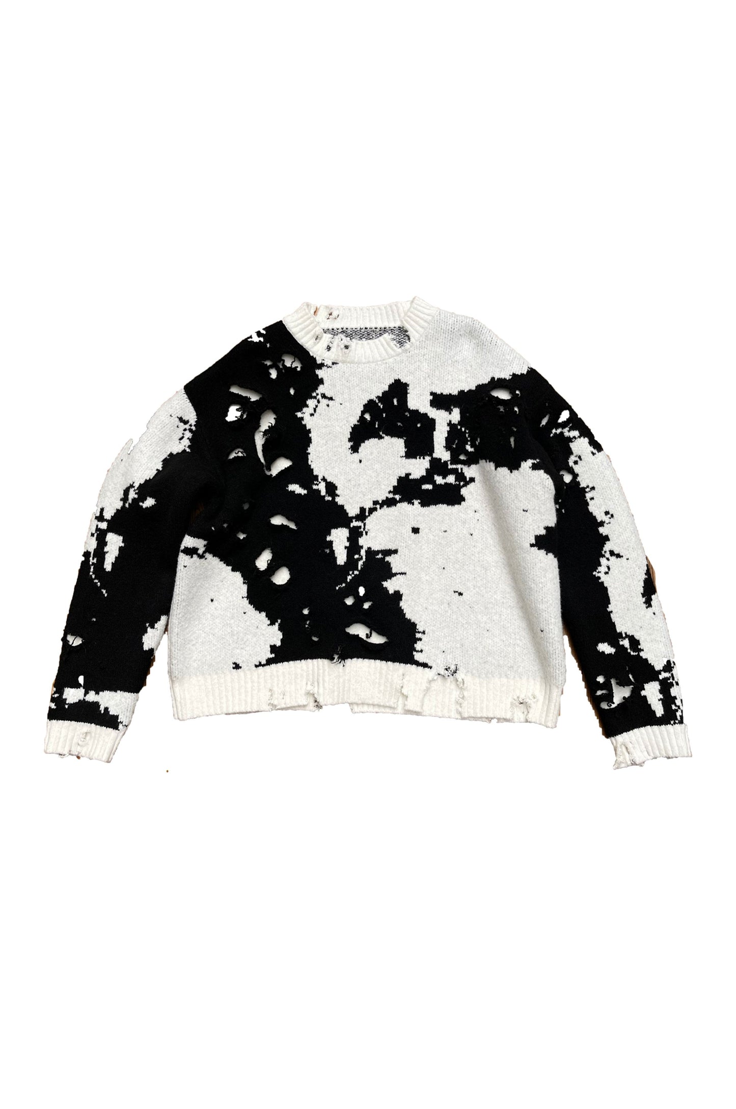 CEEC Men Black White Colorblock Distressed Sweater