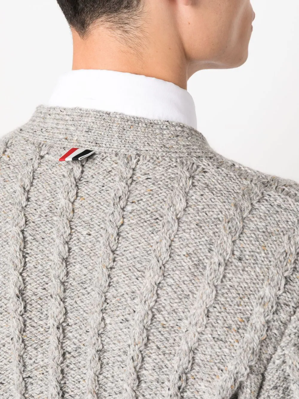 THOM BROWNE Men Twist Cable Classic Crew V Neck Cardigan