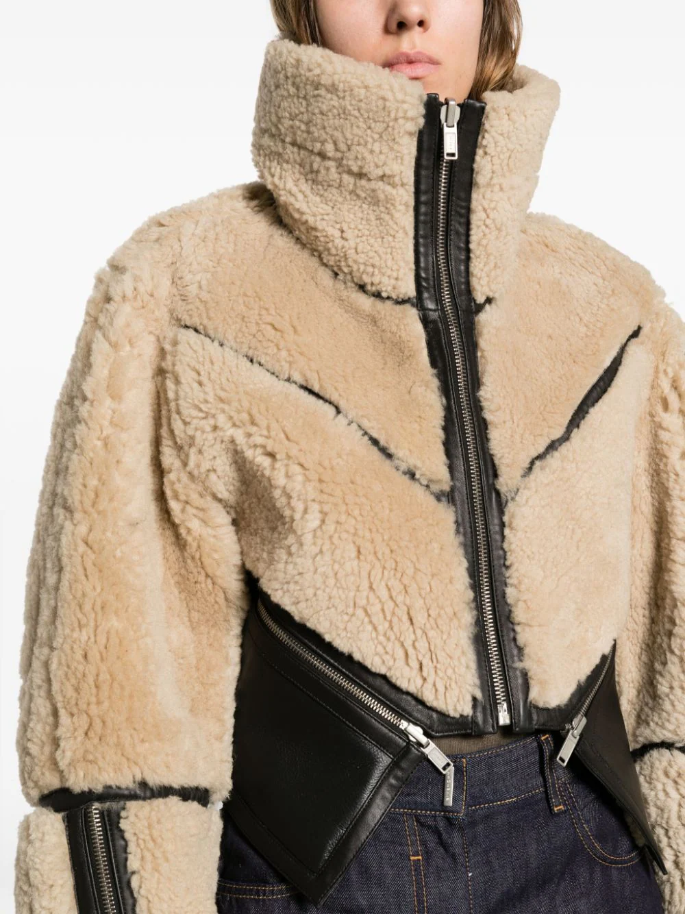 DION LEE Women Shearling Reversible Crop Arrow Coat