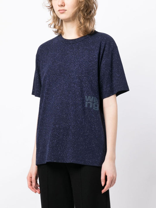 T BY ALEXANDER WANG Women Glitter Essential Jersey SS Tee With Puff Logo