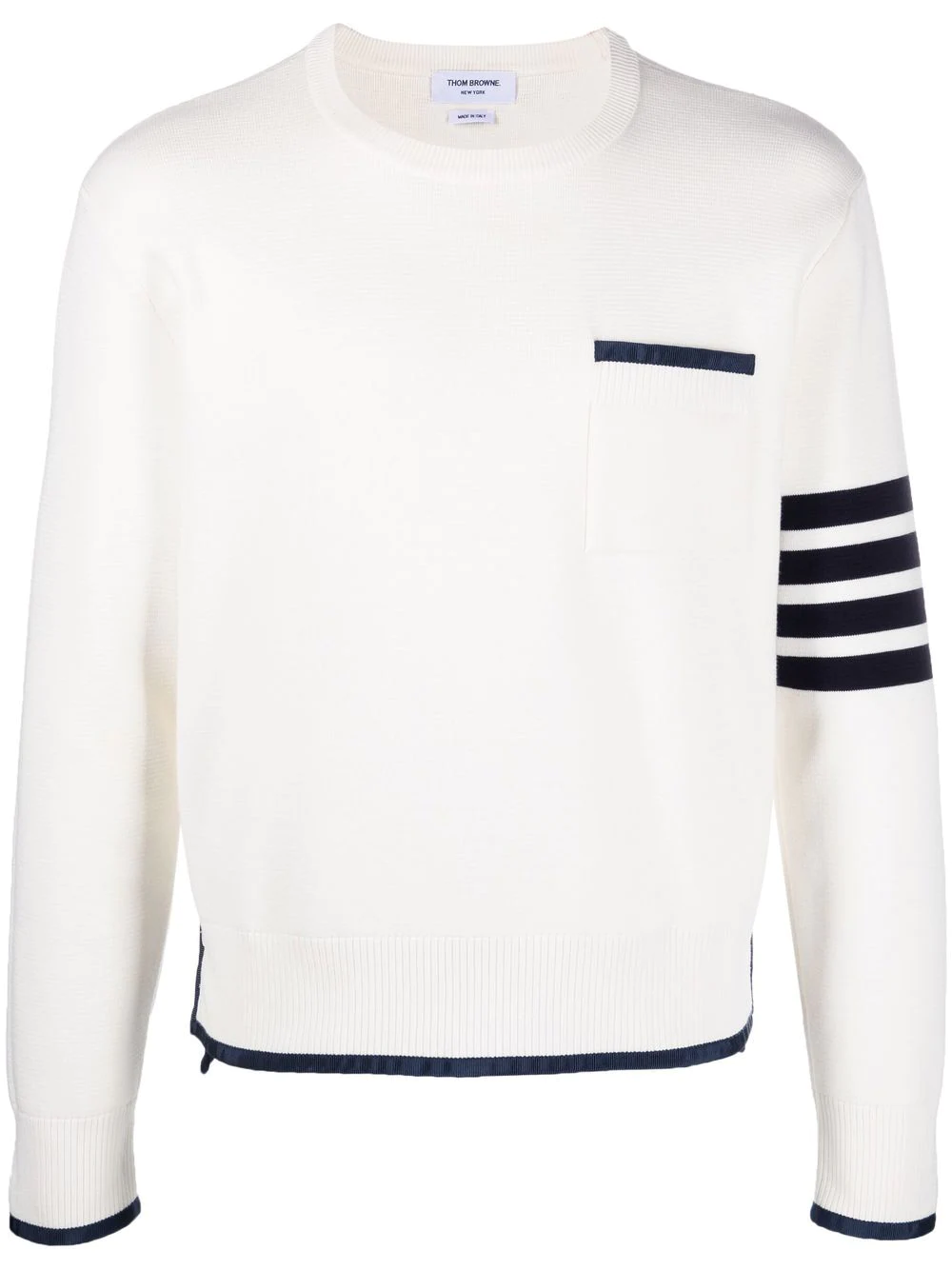 THOM BROWNE Men 4 Bar Stripe Front Pocket Crewneck Pullover