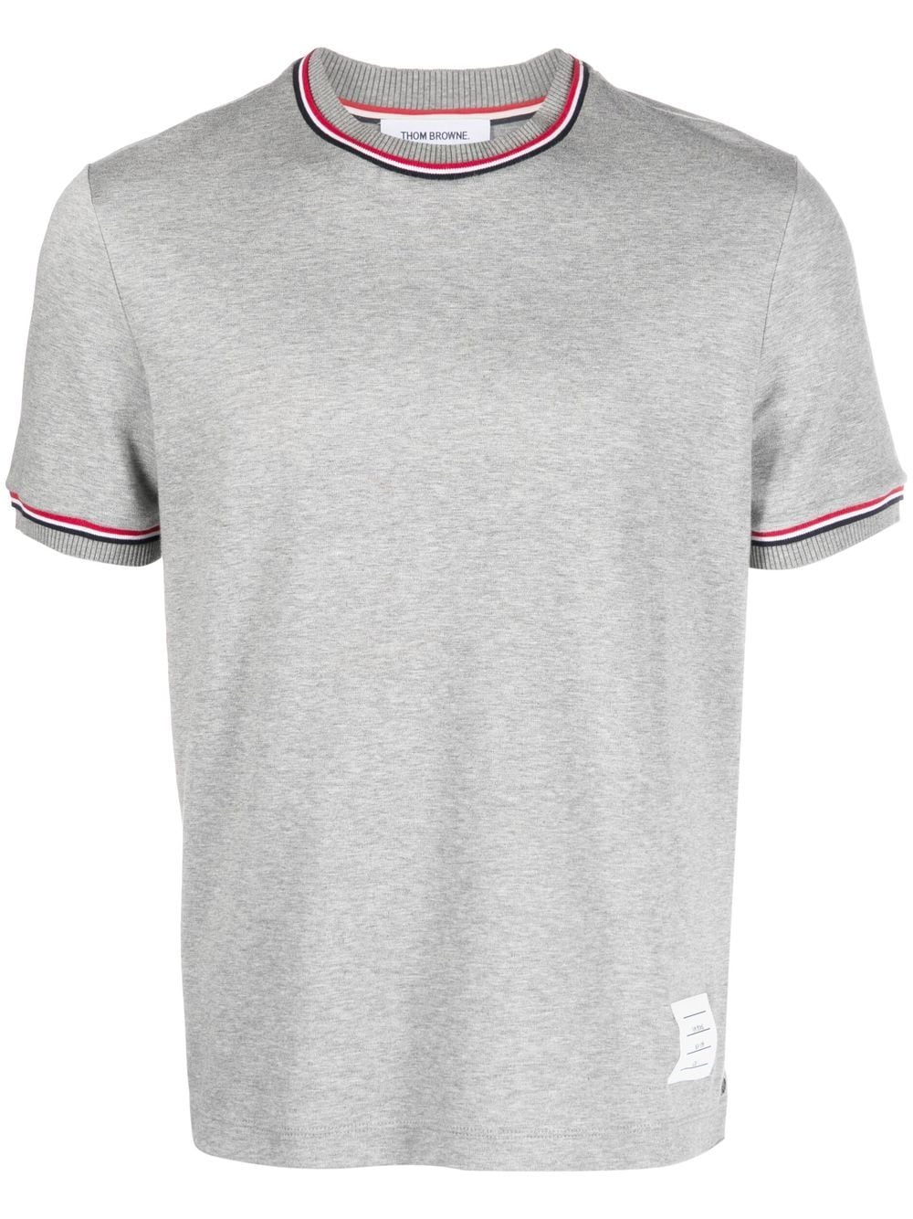 THOM BROWNE Men Short Sleeve Tee w/ RWB Stripe Trim in Cotton Milano