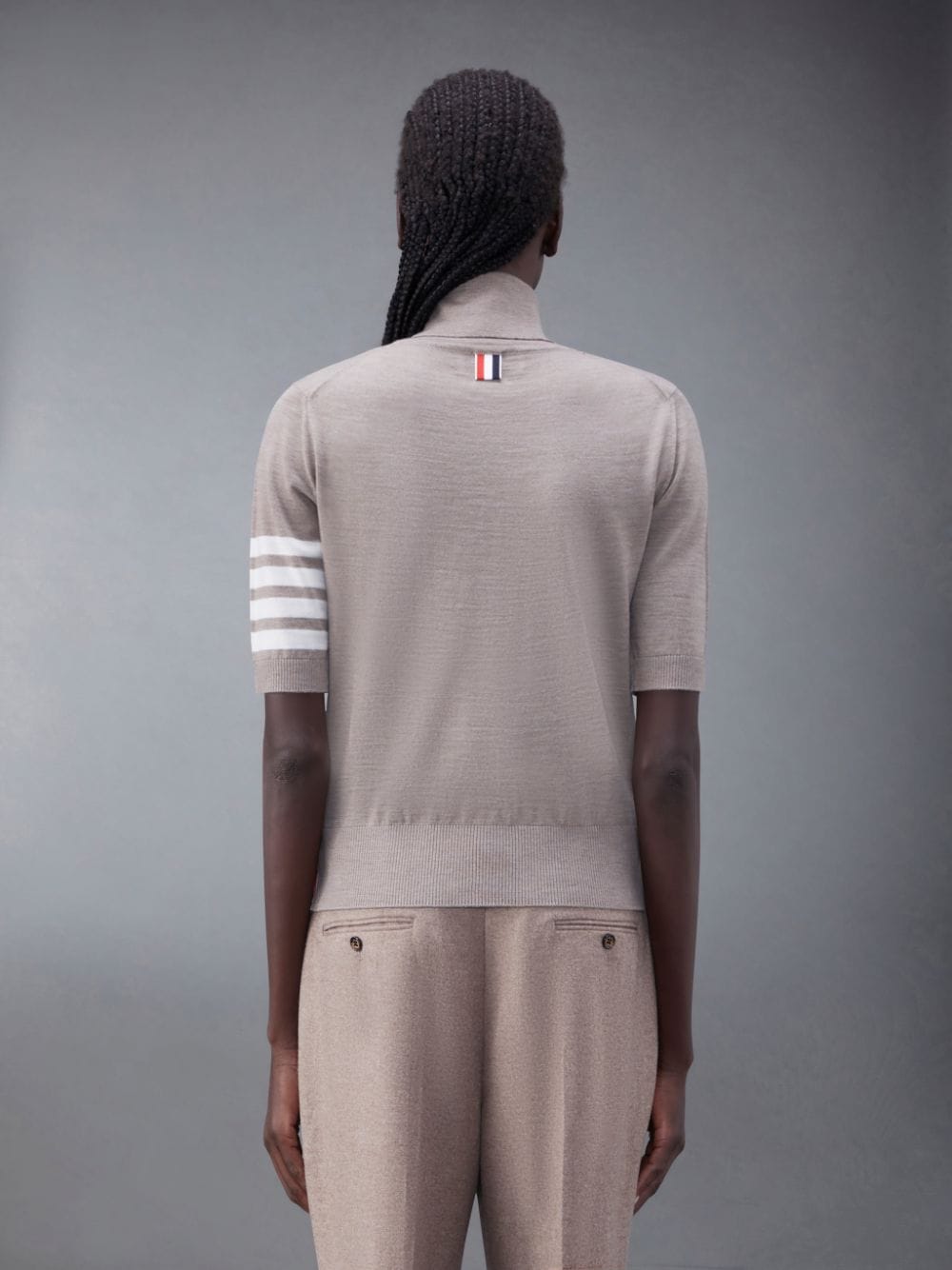 THOM BROWNE Women Relaxed Fit SS Turtleneck In Fine Merino Wool W/4 Bar Stripe