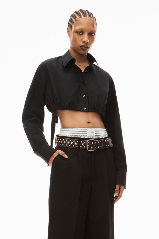 T BY ALEXANDER WANG Women Side Drawstrings At Hem Cropped Shirt