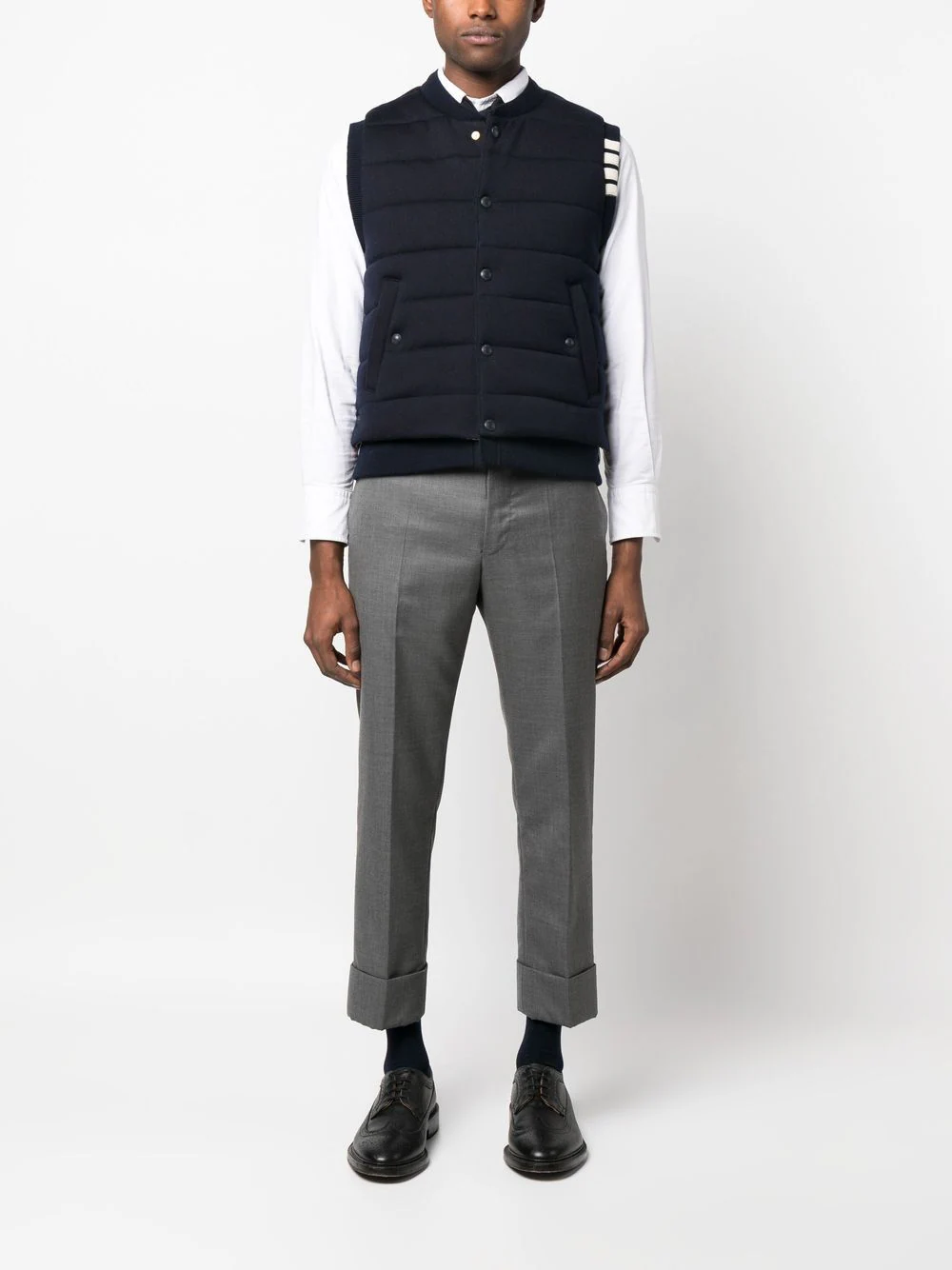 THOM BROWNE Men Reversible Downfill Vest In Merino Wool