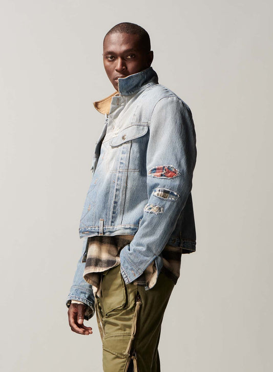 GREG LAUREN Men Vintage Denim Trucker Jacket