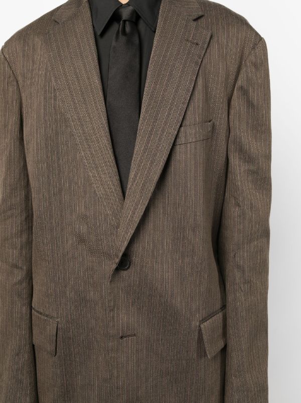 DRIES VAN NOTEN Men Blunt Washed Cotton Linen Polyester Stripe On Herringbone Structure Jacket