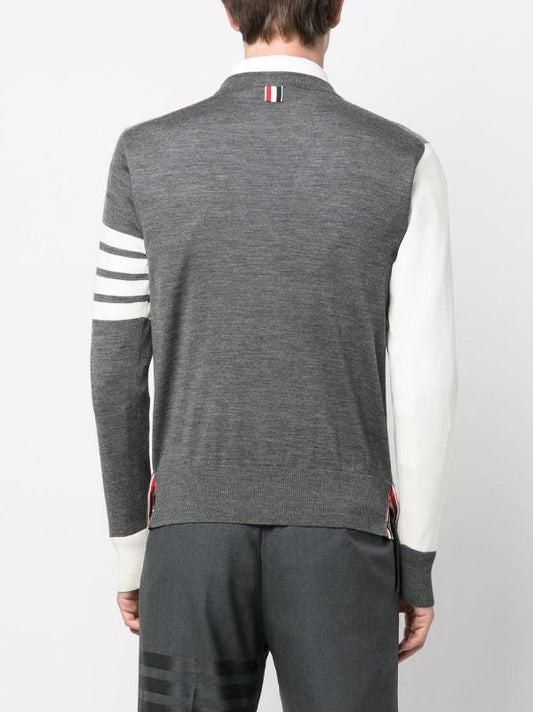 THOM BROWNE Men 4 Bar Fun Mix Classic Crewneck Paneled Sweater