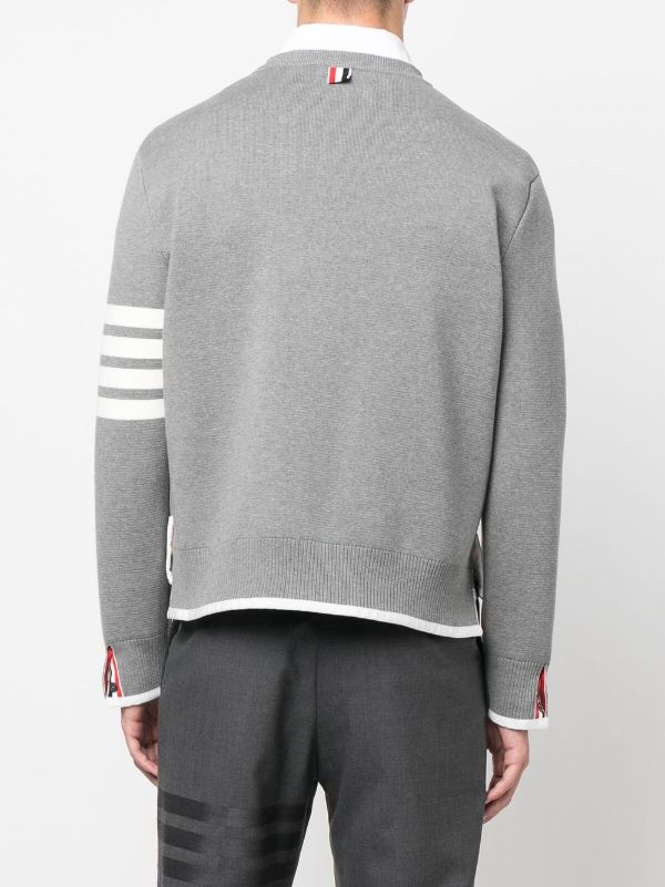 THOM BROWNE Men 4 Bar Stripe Front Pocket Crewneck Pullover