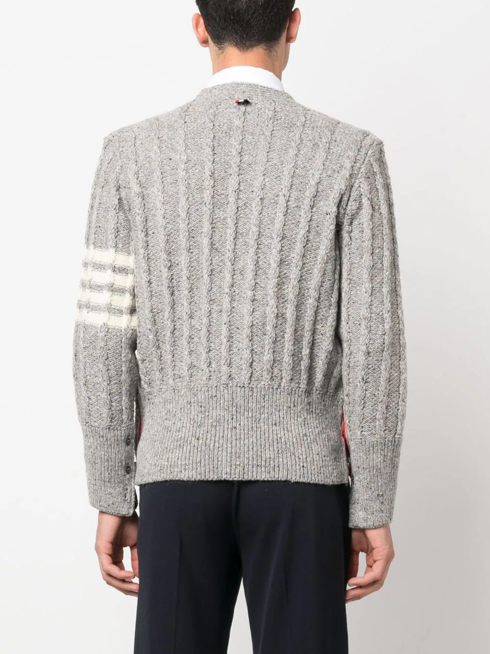 THOM BROWNE Men Twist Cable Classic Crew V Neck Cardigan