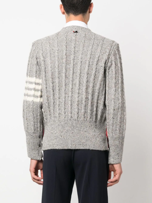 THOM BROWNE Men Twist Cable Classic Crew V Neck Cardigan