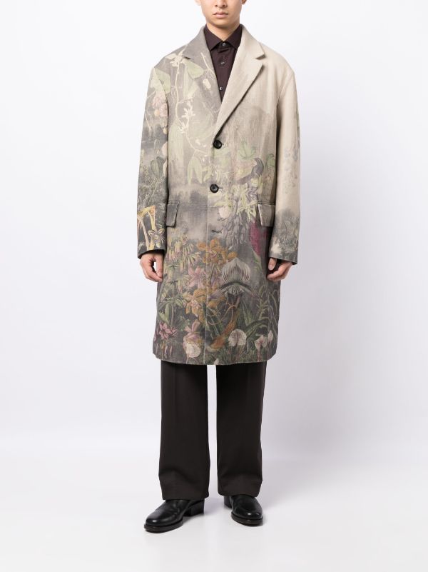 DRIES VAN NOTEN Men Rusty Engineered Print On Rustic Cotton Coat