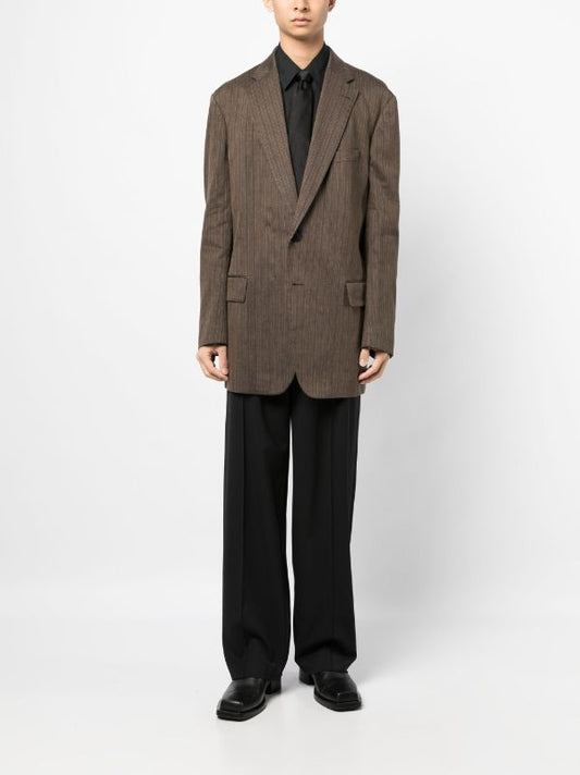 DRIES VAN NOTEN Men Blunt Washed Cotton Linen Polyester Stripe On Herringbone Structure Jacket