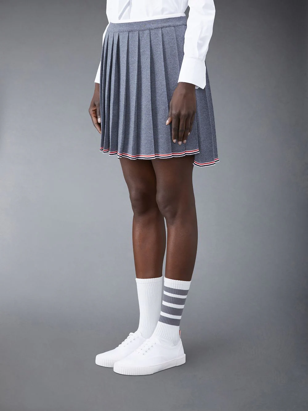 THOM BROWNE Women Full Needle Pleated Merino Wool Mini Skirt