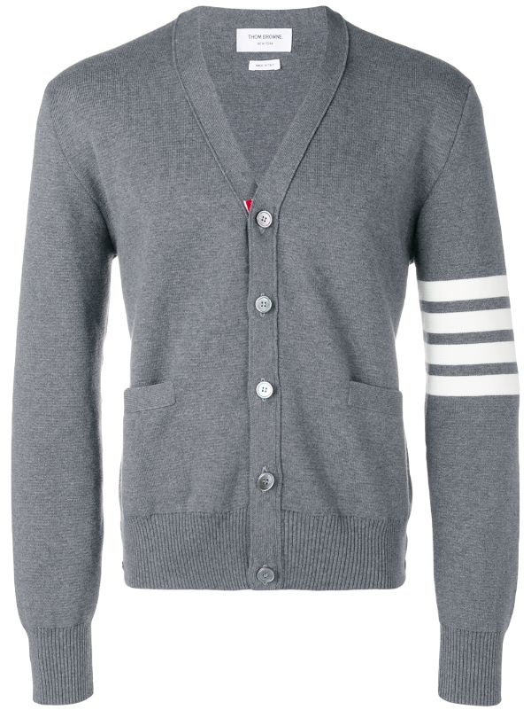 THOM BROWNE Men Milano Stitch V Neck Cotton Crepe Cardigan