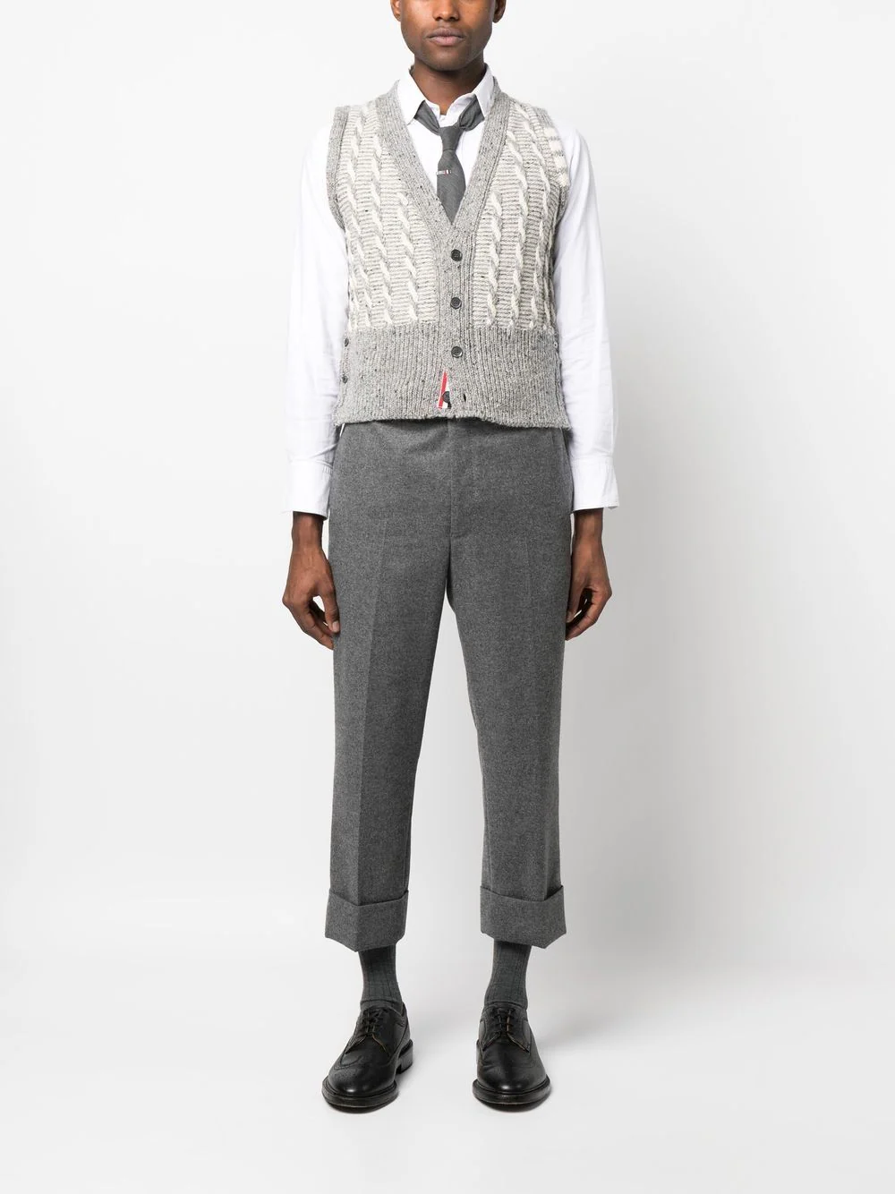 THOM BROWNE Men Low Rise Backstrap Trouser in Wool Flannel