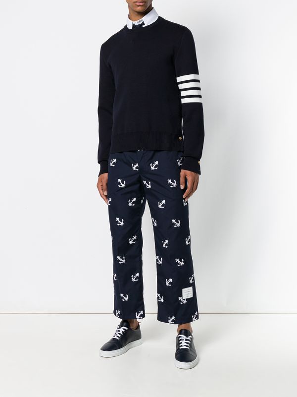 THOM BROWNE Men Milano Stitch Crew Neck Pullover In Cotton Crepe