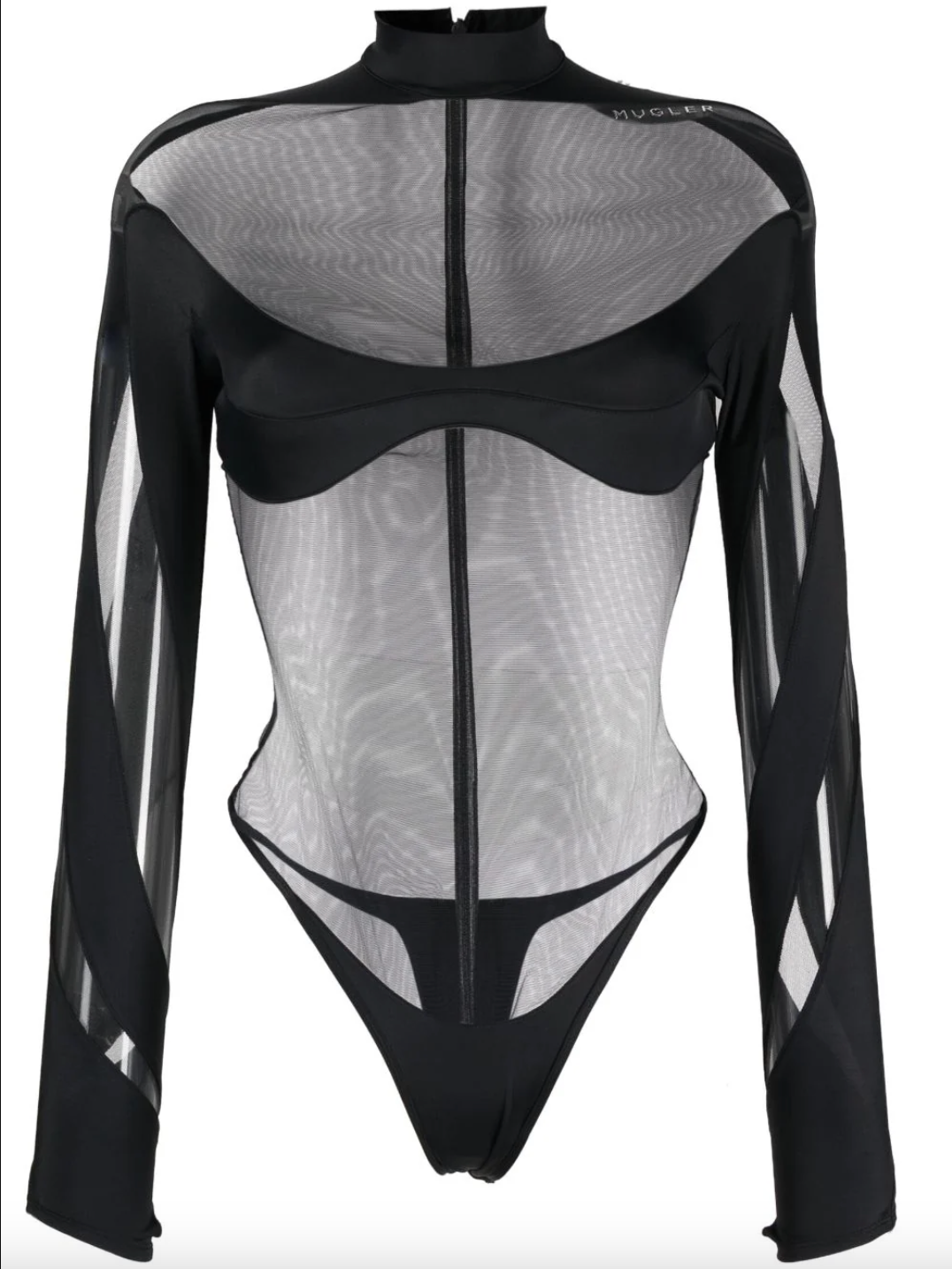 MUGLER WOMEN FRONT CURVED SHEER CUT OUT PANEL BODYSUIT