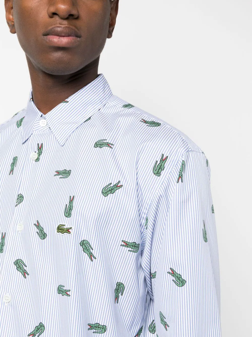 COMME DES GARCONS SHIRT X LACOSTE Men Logo-print Striped Shirt