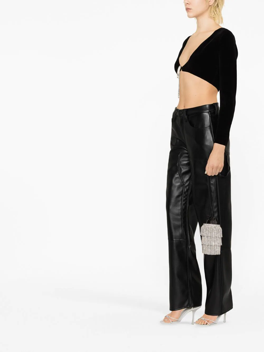 ALEXANDER WANG WOMEN V-Neck Crystal Tie Crop Cardigan