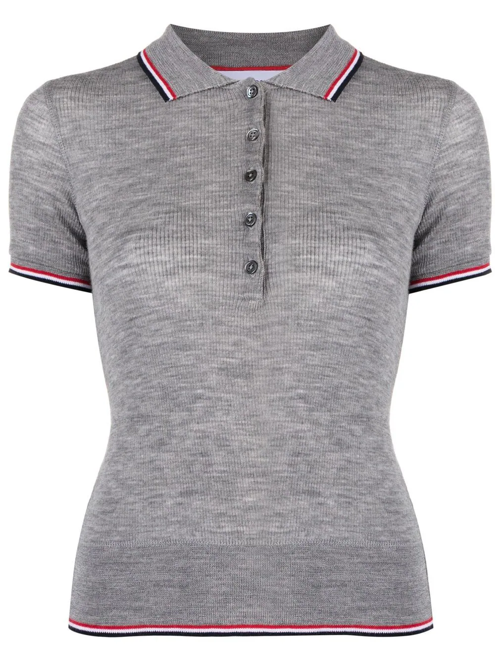 THOM BROWNE Women Short Sleeve Rib Cuff Polo In Wool Rib