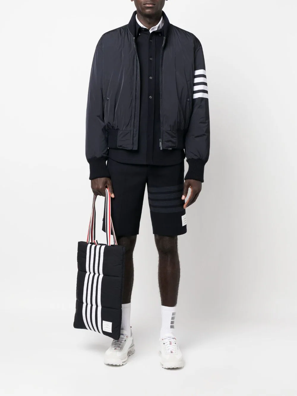 THOM BROWNE Men Striped 4 Bar Zip Bomber Jacket