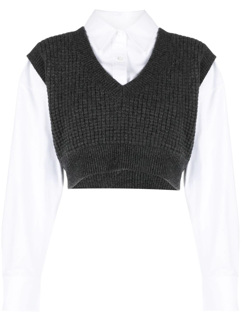 T BY ALEXANDER WANG Women Bilayer V-Neck Waffle Vest W/ Oxford Shirting