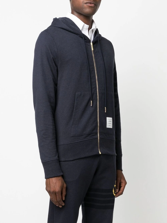 THOM BROWNE Men Classic Dark 4 Bar Zip Up Hoodie