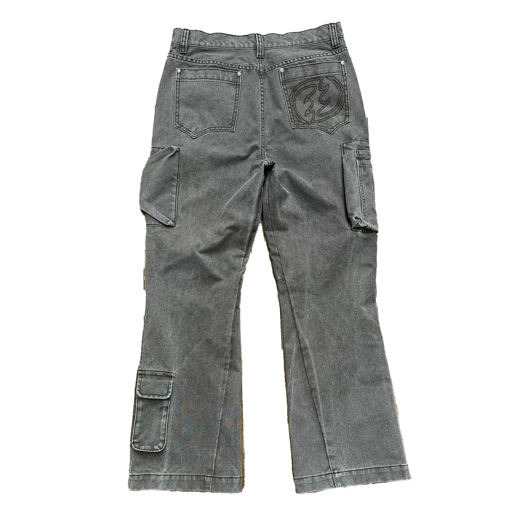 CEEC Men Wide Leg Washed Cargo Pocket Pants