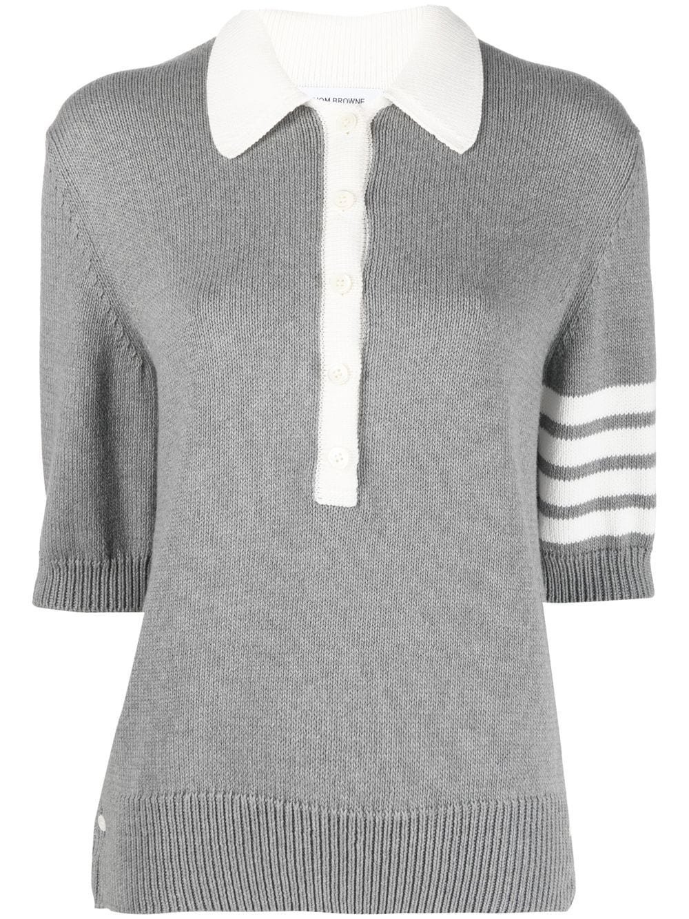 THOM BROWNE Women 4 Bar Flower Intarsia Knitted Striped Polo Shirt