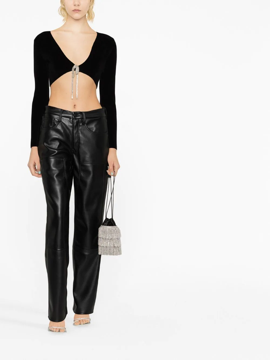 ALEXANDER WANG WOMEN V-Neck Crystal Tie Crop Cardigan