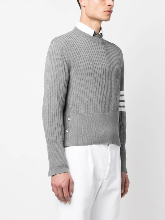 THOM BROWNE Men 4 Bar Ribbed Knit Round Neck Pullover