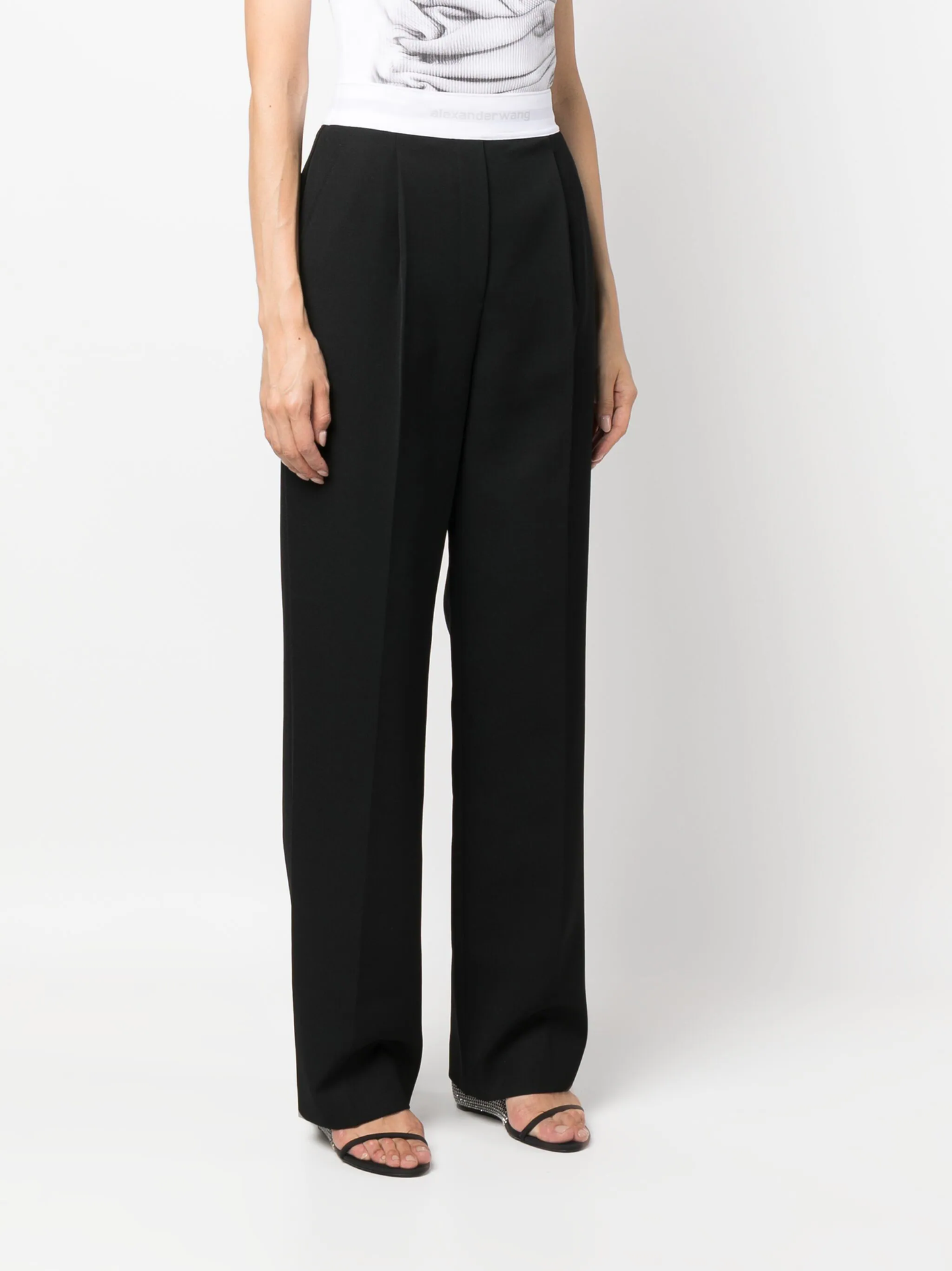 ALEXANDER WANG Women High Waisted Pleated Logo Elastic Trouser