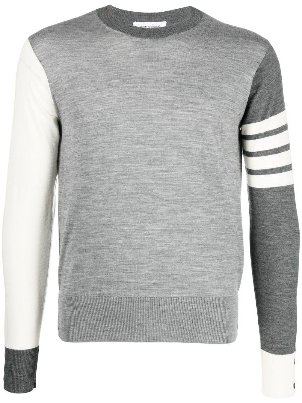 THOM BROWNE Men 4 Bar Fun Mix Classic Crewneck Paneled Sweater