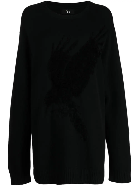 Y'S WOMEN Crow Knit Jacquard Pullover