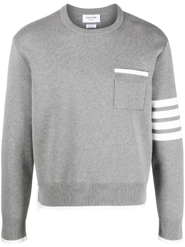 THOM BROWNE Men 4 Bar Stripe Front Pocket Crewneck Pullover