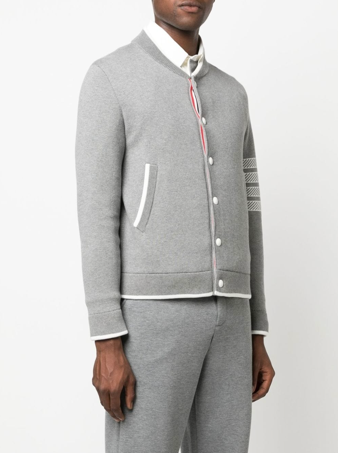 THOM BROWNE Men Anchor Icon Jacquard Bomber Jacket In Cotton W/ 4 Bar Stripe