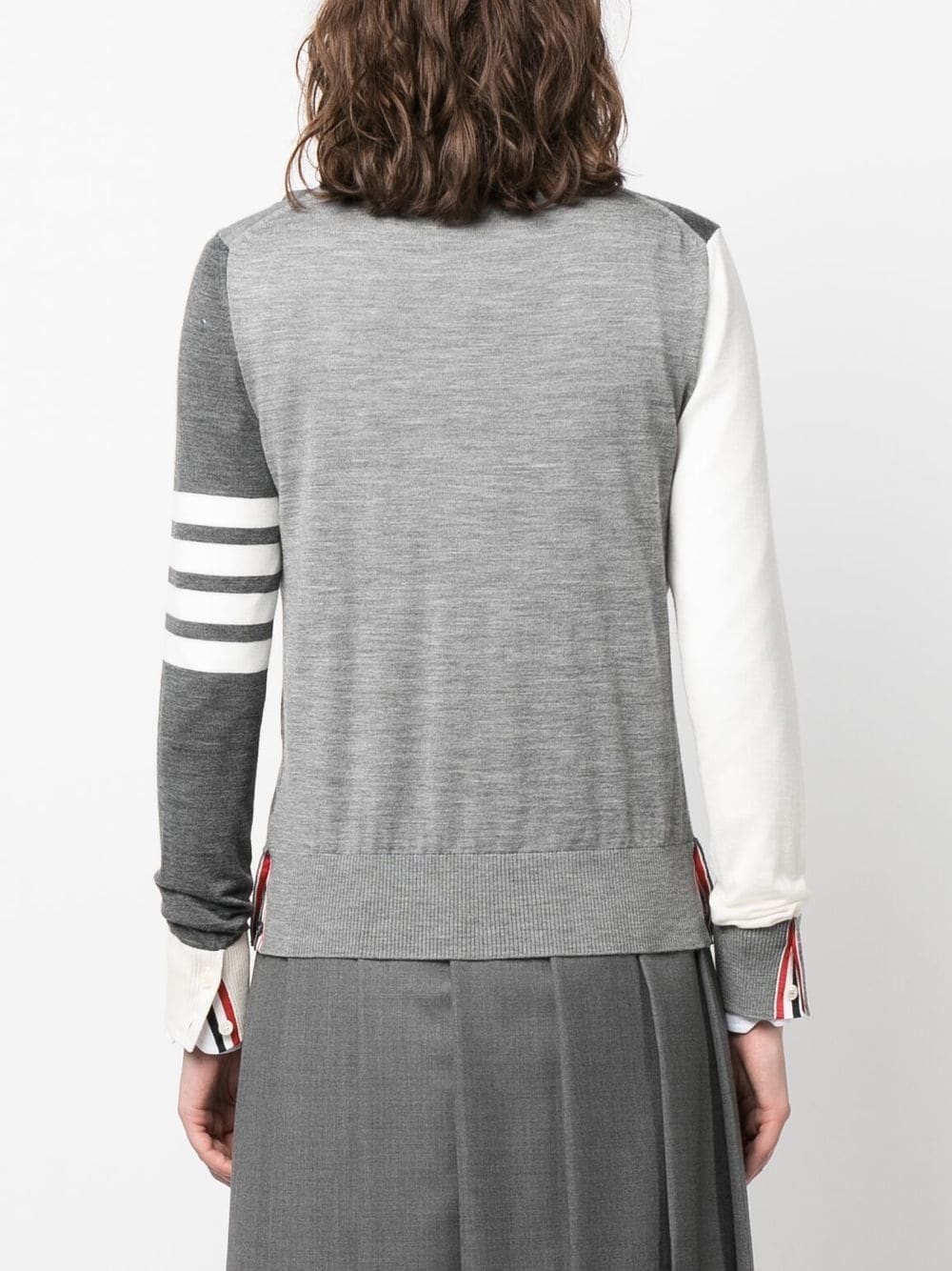 THOM BROWNE Women Fun Mix Relaxed Fit V Neck Fine Wool Cardigan