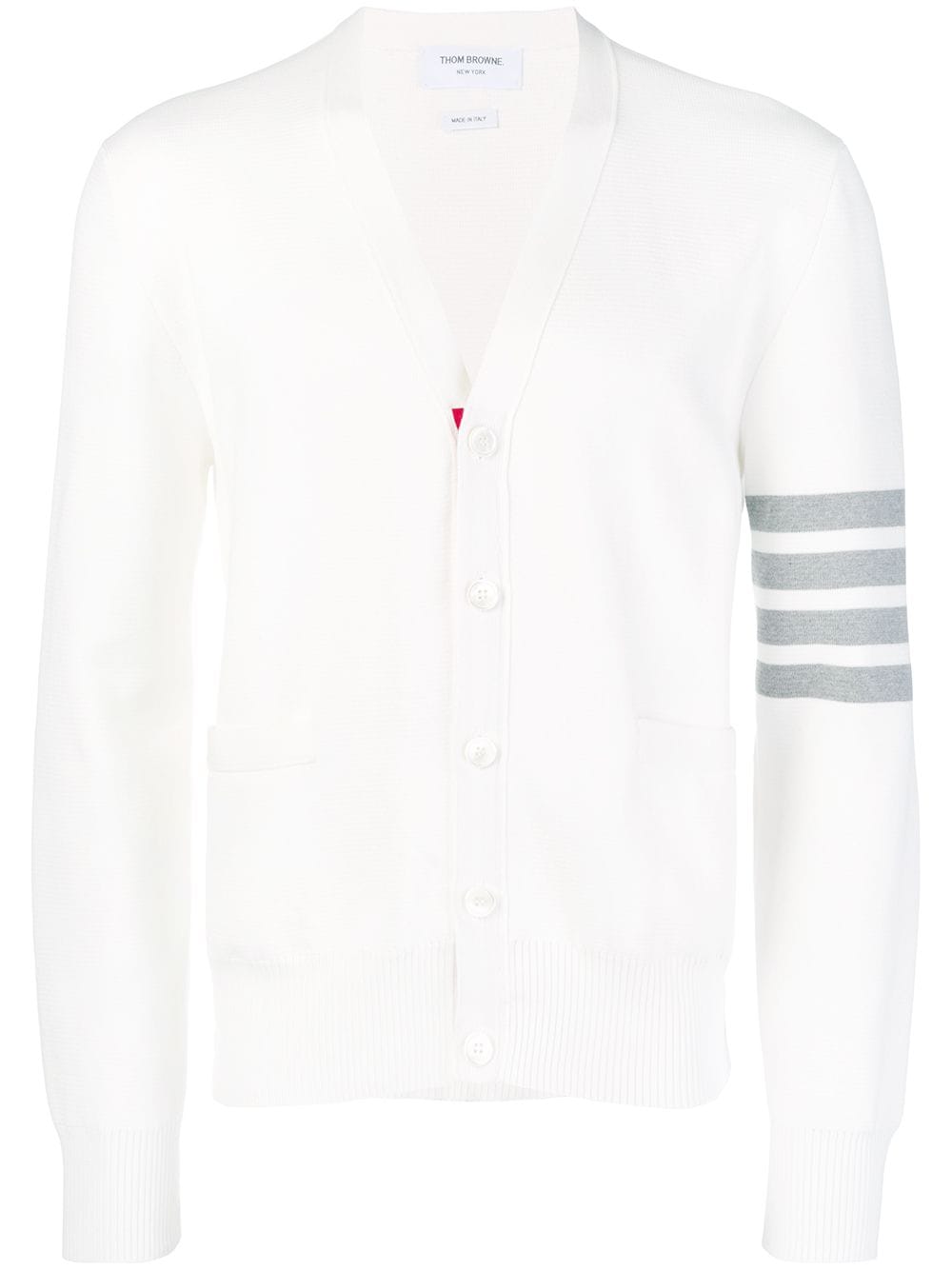 THOM BROWNE Men Milano Stitch 4 Bar Cotton V-Neck Cardigan