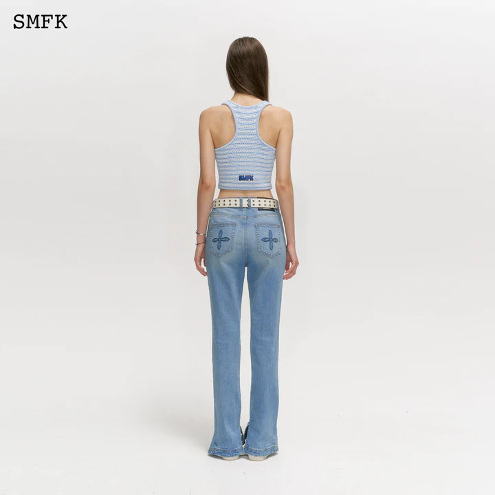 SMFK Women Mermaid Blue Tight Jeans