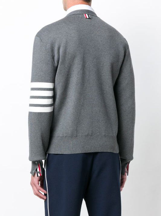 THOM BROWNE Men Milano Stitch V Neck Cotton Crepe Cardigan