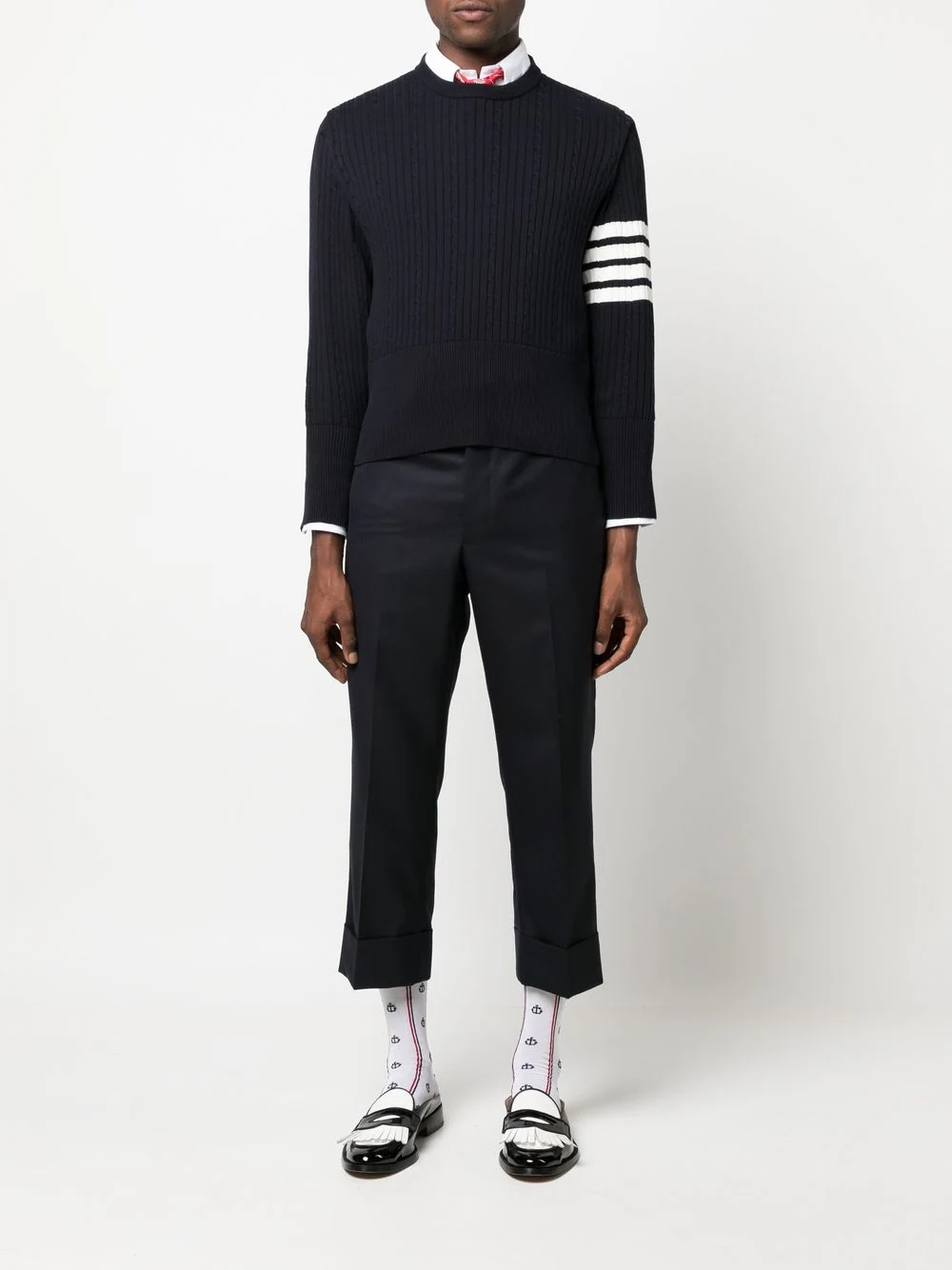 THOM BROWNE Men 4 Bar Ribbed Knit Round Neck Pullover